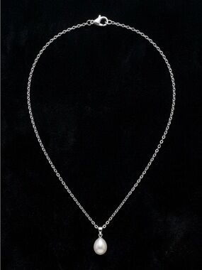 Sterling Silver Pearl Drop Necklace - White Pearl